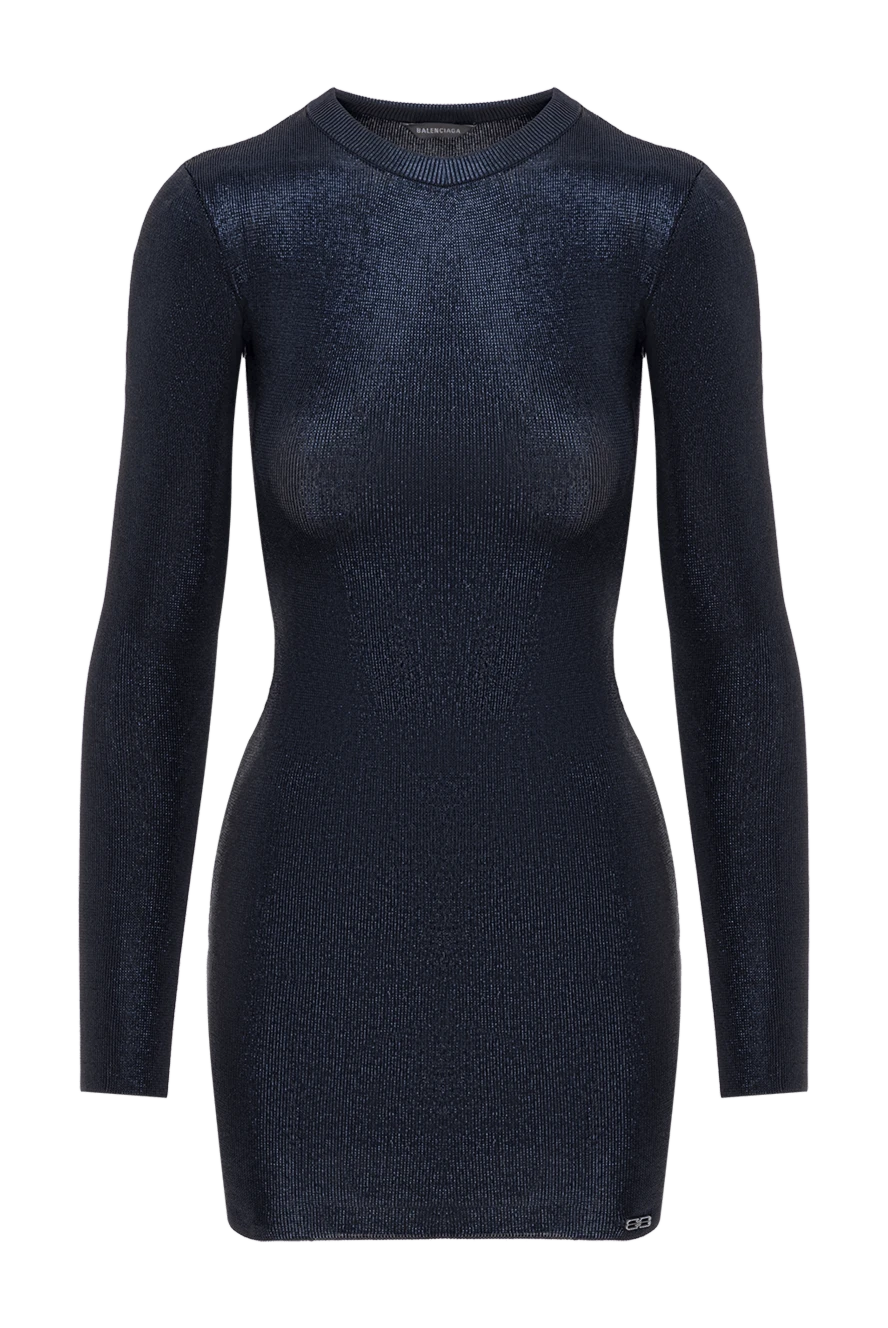 Balenciaga мини-платье из темно-синего трикотажа с металлизированной отделкой 193903 - фото 1