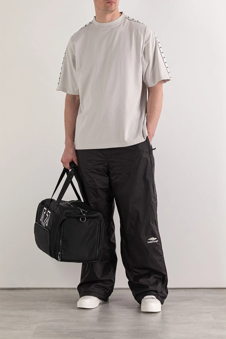 Balenciaga light grey men's oversized t-shirt with branded stripes on the shoulders 193930 - photo 1