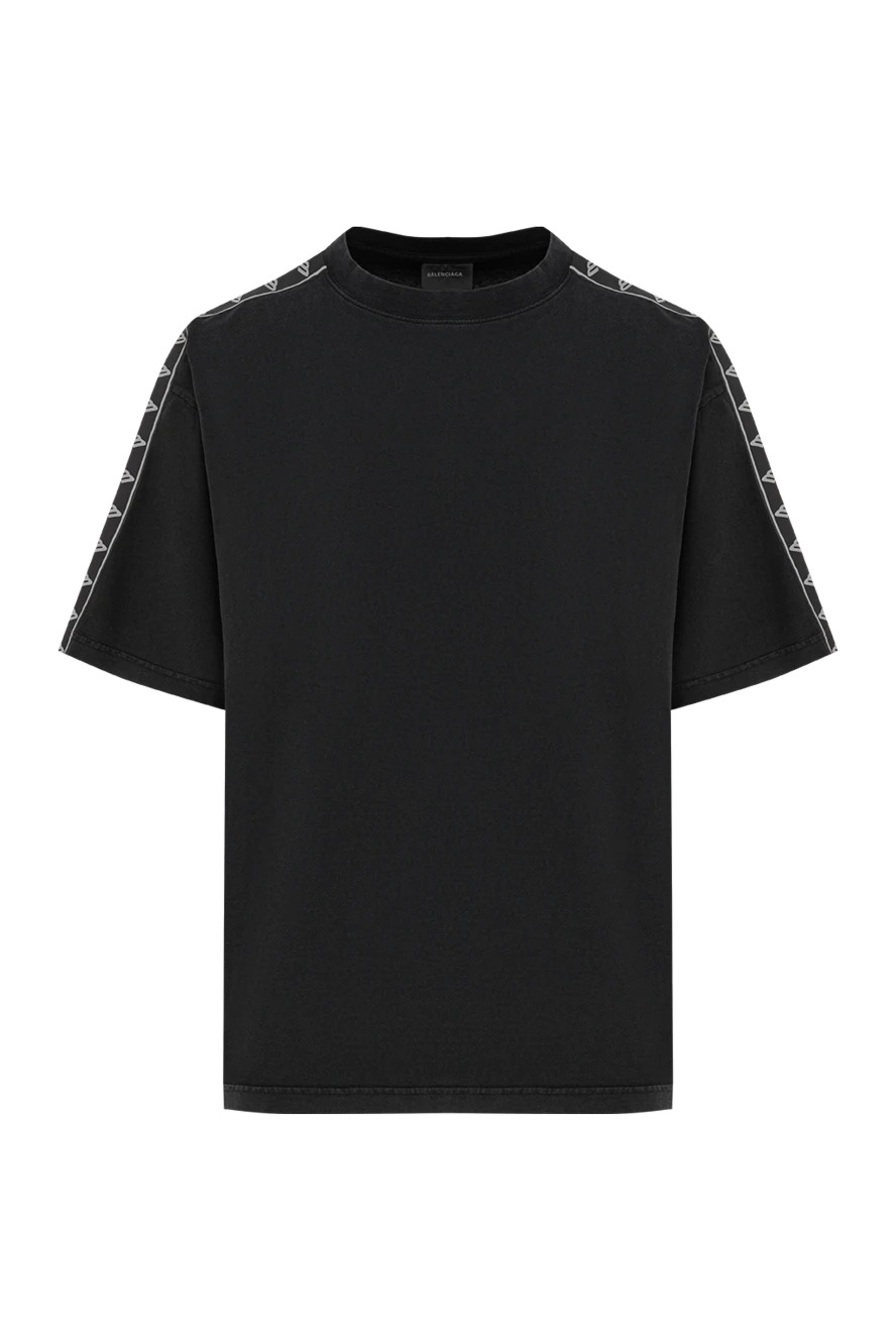 Balenciaga черная мужская оверсайз-футболка с брендированными лампасами на плечах 193934 - фото 1