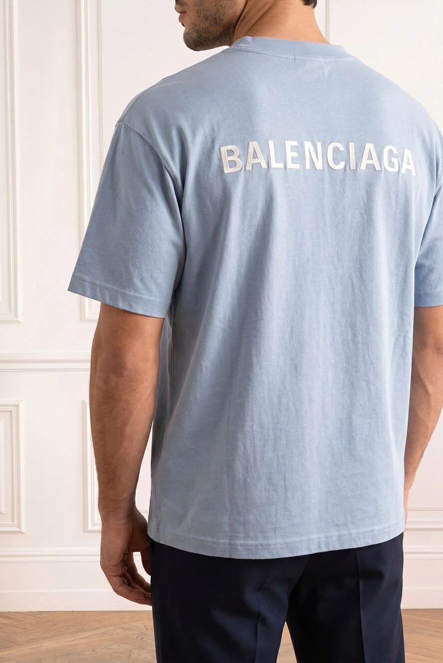 Balenciaga чоловіча блакитна футболка back medium fit з бавовни 193935 - фото 1
