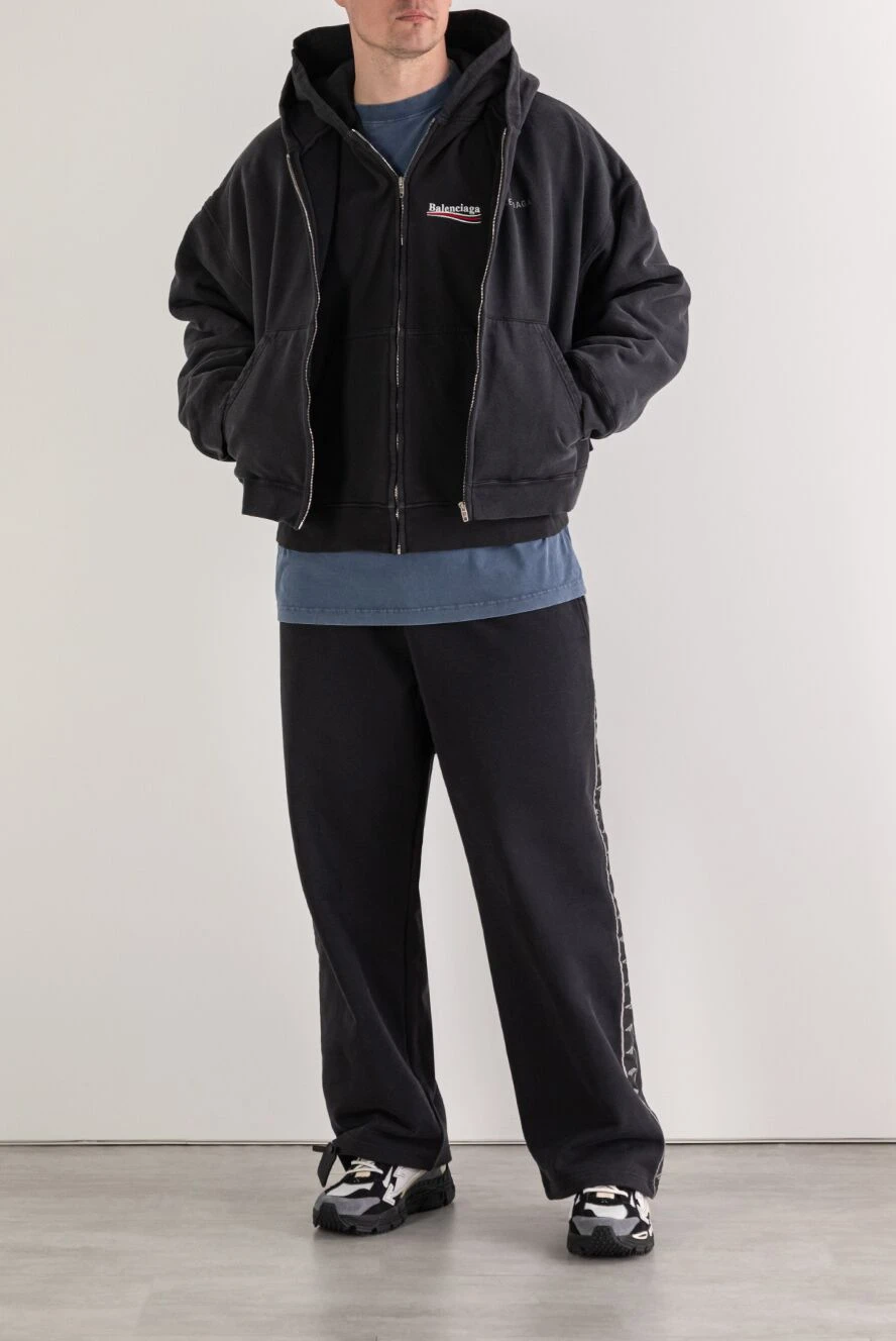 Balenciaga black zip-up hooded sweatshirt with brand logo 193943 - photo 1