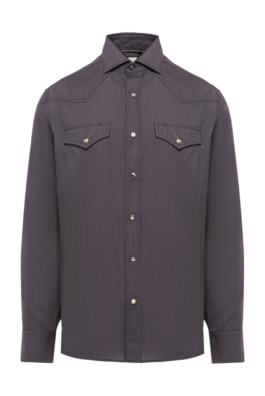 Brunello Cucinelli мужская рубашка в стиле western из 100% шерсти коричневого цвета 193963 - фото 1