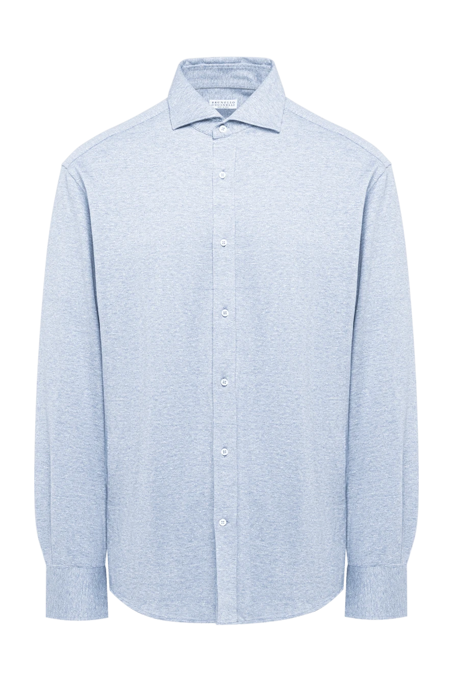 Brunello Cucinelli light blue classic shirt made of cotton and linen jersey 193969 - photo 1