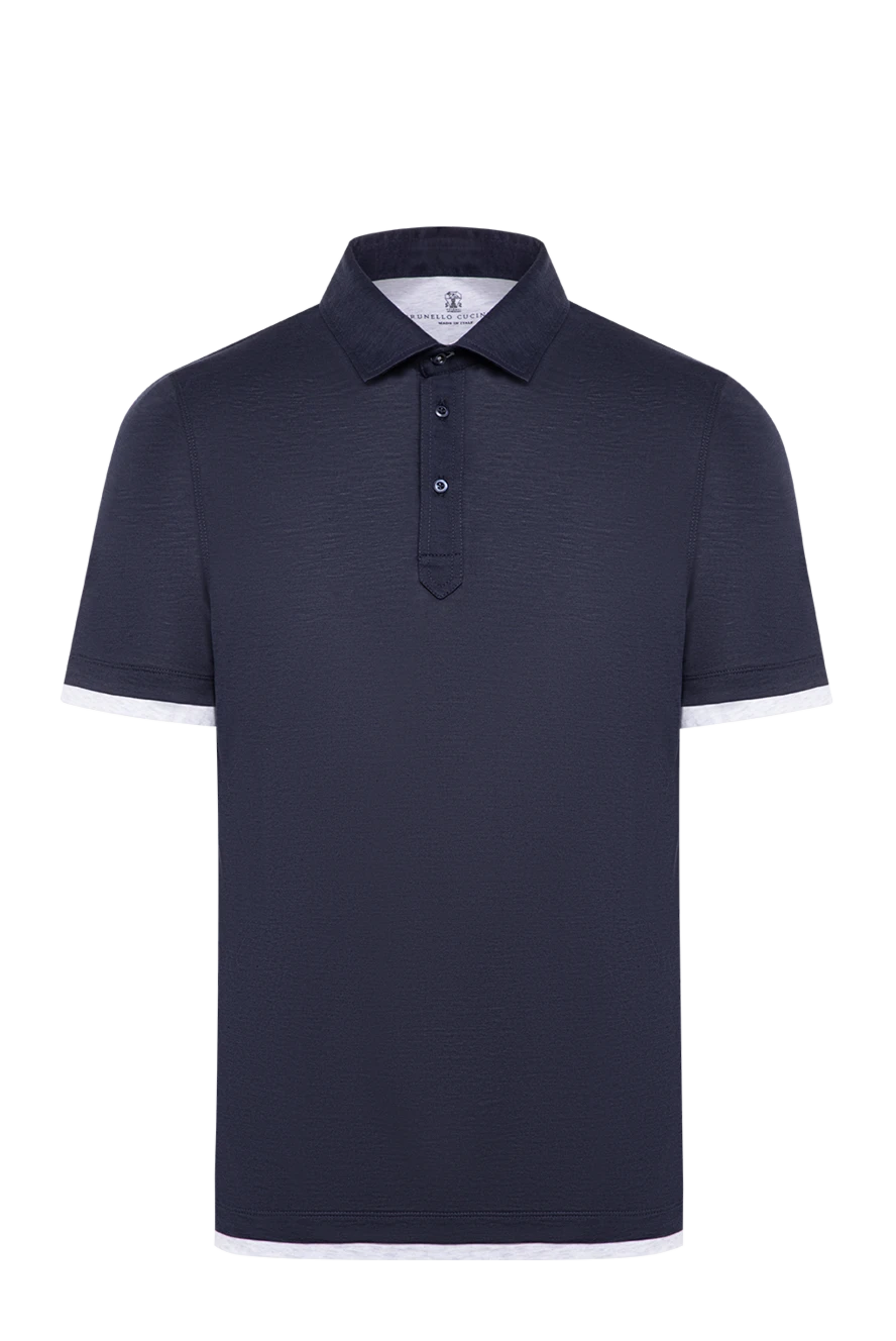 Brunello Cucinelli dark blue knitted polo shirt with short sleeves and contrasting trim 193973 - photo 1