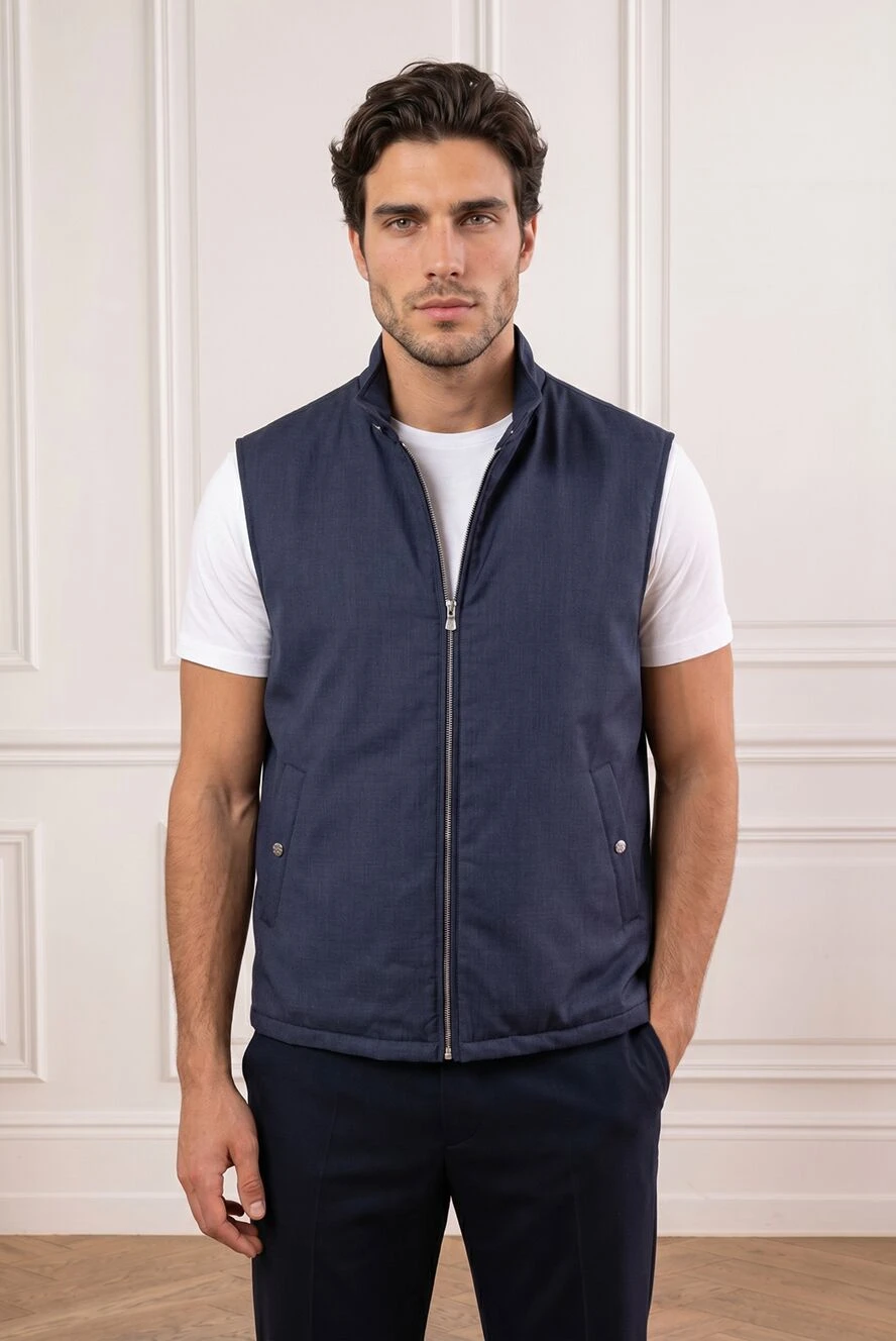 Brunello Cucinelli men's classic wool vest in a gray-blue shade 193977 - photo 1