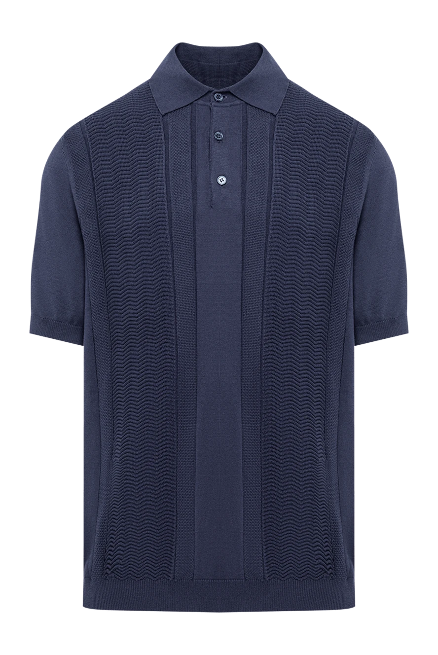 Brunello Cucinelli синя трикотажна футболка-поло з візерунком зигзаг 193987 - фото 1