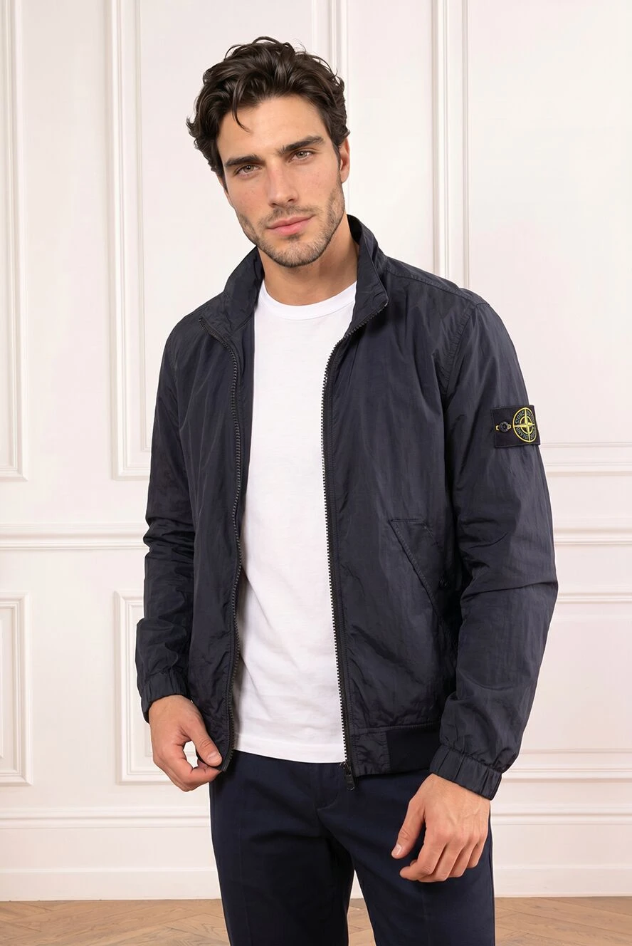 Stone Island легкая синяя куртка-бомбер со знаковым съемным патчем 194054 - фото 1