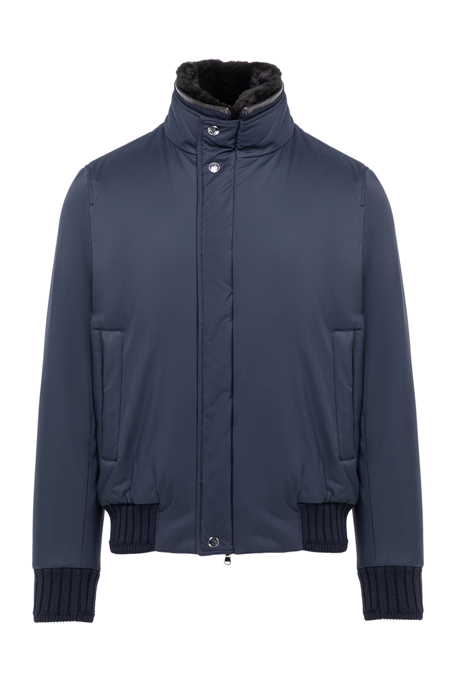 Corneliani men's blue blazer-style jacket with zipper and buttons