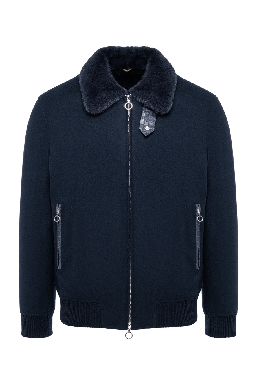 Seraphin navy blue cashmere bomber jacket with nutria fur 194142 - photo 1
