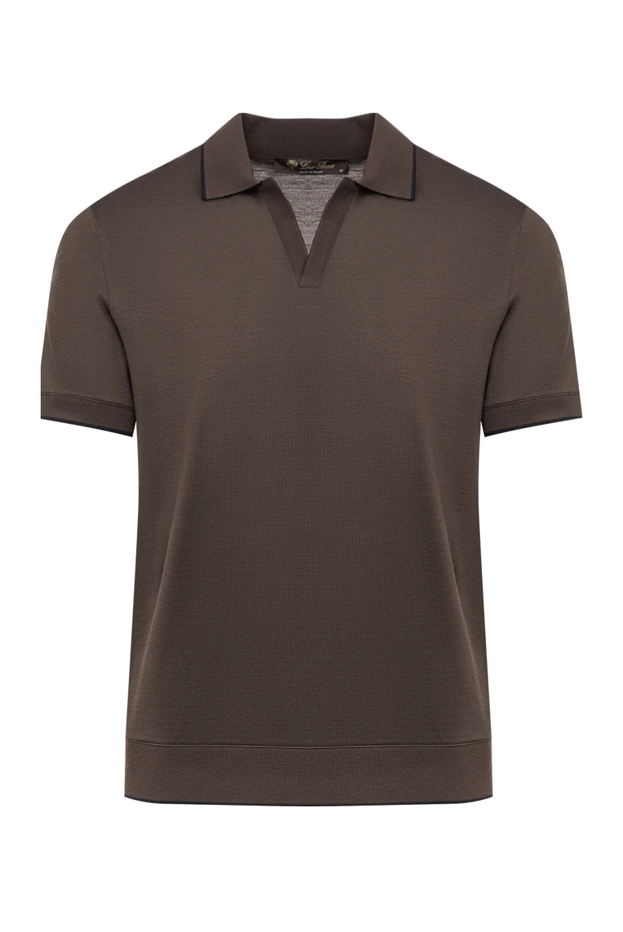 Loro Piana коричневе трикотажне поло з контрастним кантом на комірі 194246 - фото 1