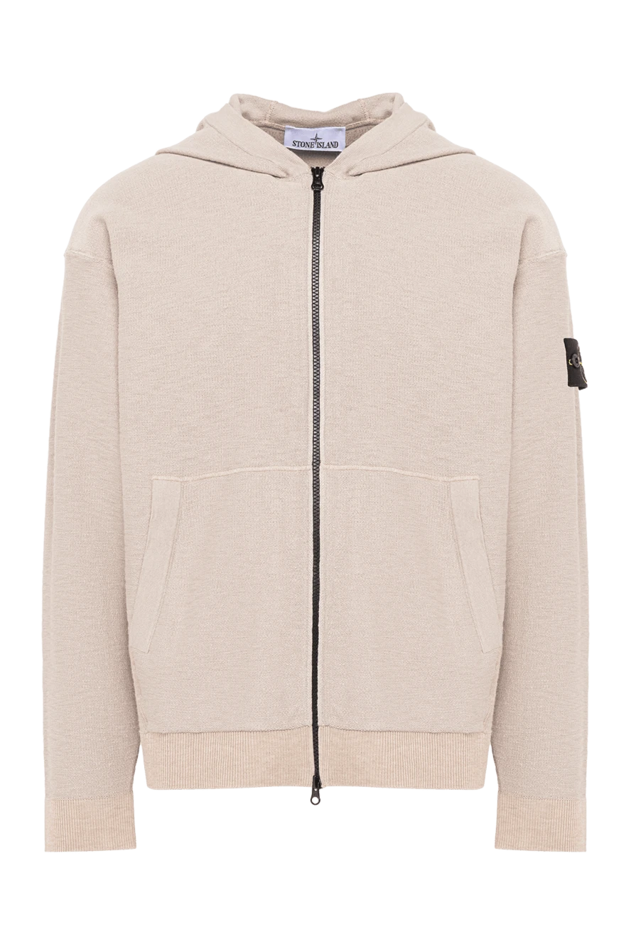 Stone Island чоловіча трикотажна кофта на блискавці з капюшоном у бежевому відтінку 194277 - фото 1