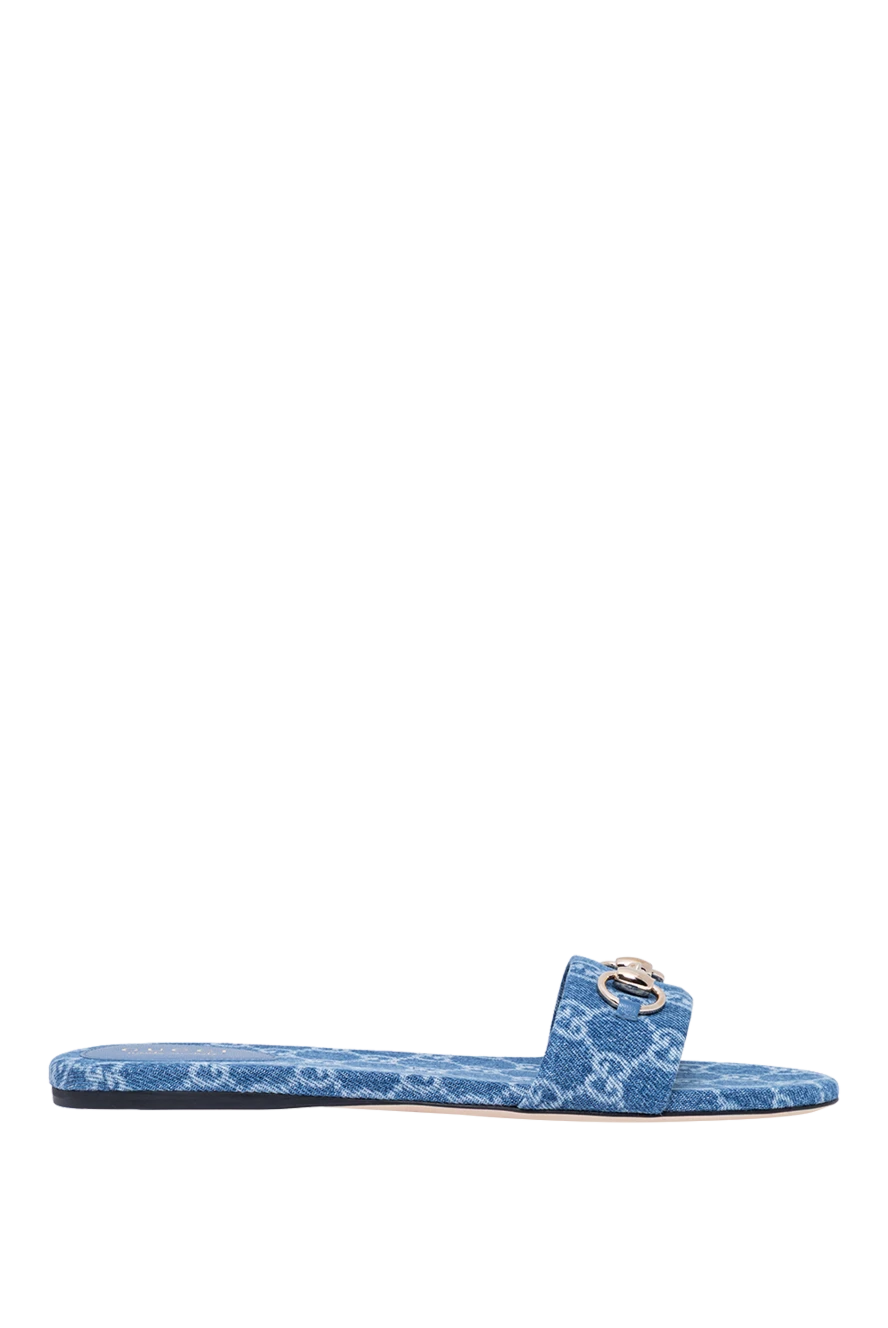 Blue women's sheepskin flip-flops