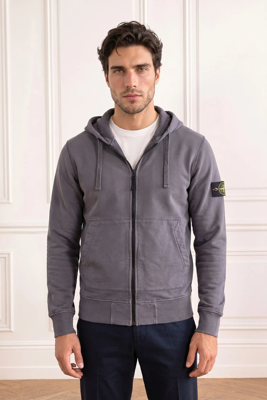 Stone Island мужская серая хлопковая спортивная кофта на молнии с патчем 194298 - фото 1