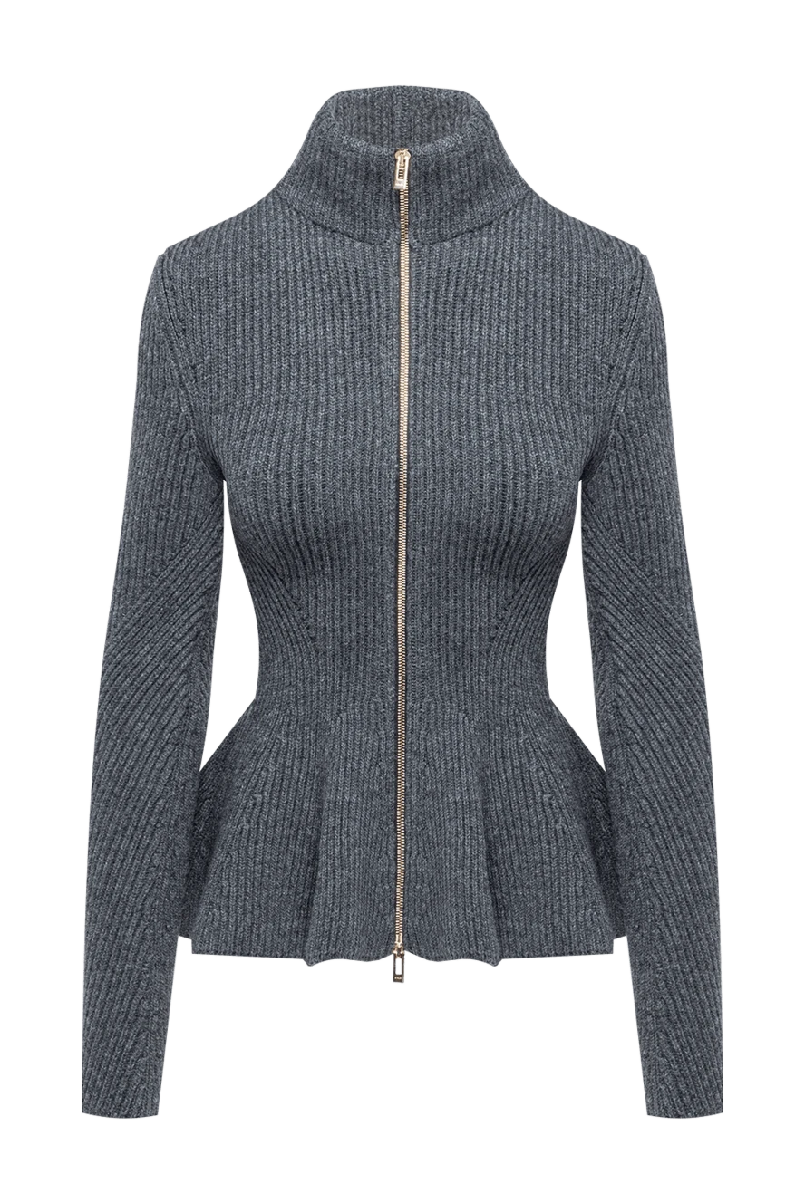 Alaia women's gray cardigan with a pronounced peplum made of wool and cashmere 194359 - photo 1