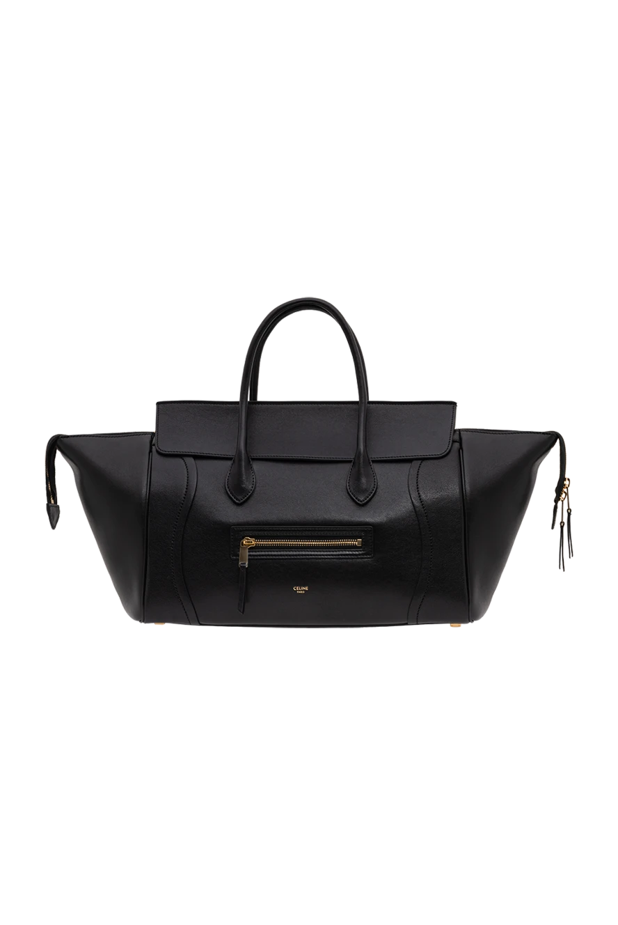Celine сумка з м'якої блискучої шкіри чорного кольору 194382 - фото 1