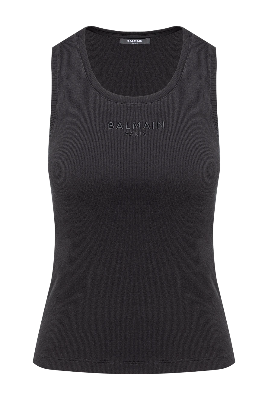 Balmain женский трикотажный топ-майка в мелкий рубчик черного цвета 194403 - фото 1