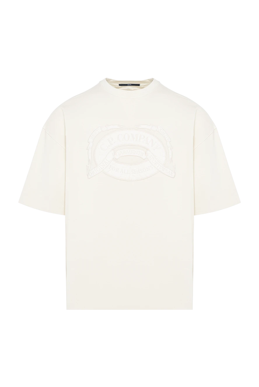 C.P. Company light beige loose t-shirt with a large embossed logo 194490 - photo 1