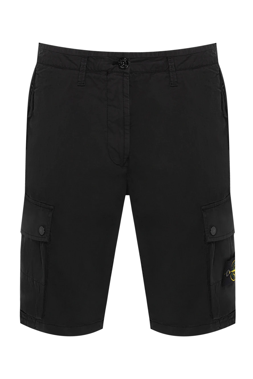 Stone Island вузькі чорні шорти-бермуди у стилі карго з кишенями на блискавці 194625 - фото 1