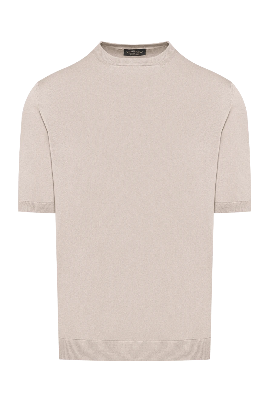 Cesare di Napoli men's short-sleeved jumper made of natural silk and cotton in gray-beige color 194645 - photo 1