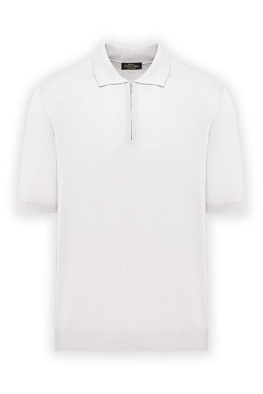 Cesare di Napoli light grey cotton and silk jersey polo with zip 194657 - photo 1