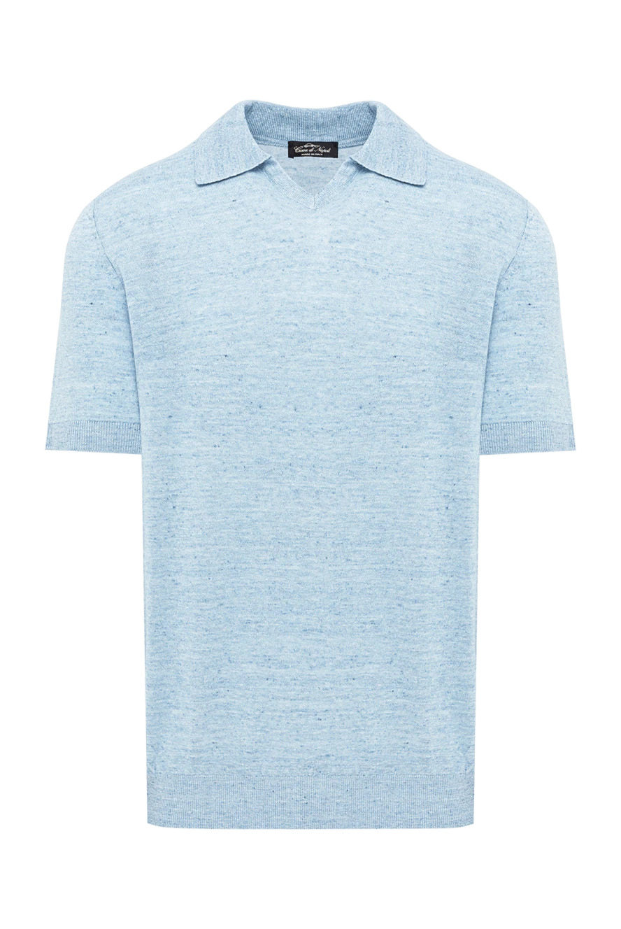 Cesare di Napoli blue linen and cotton jersey polo shirt without buttons 194668 - photo 1