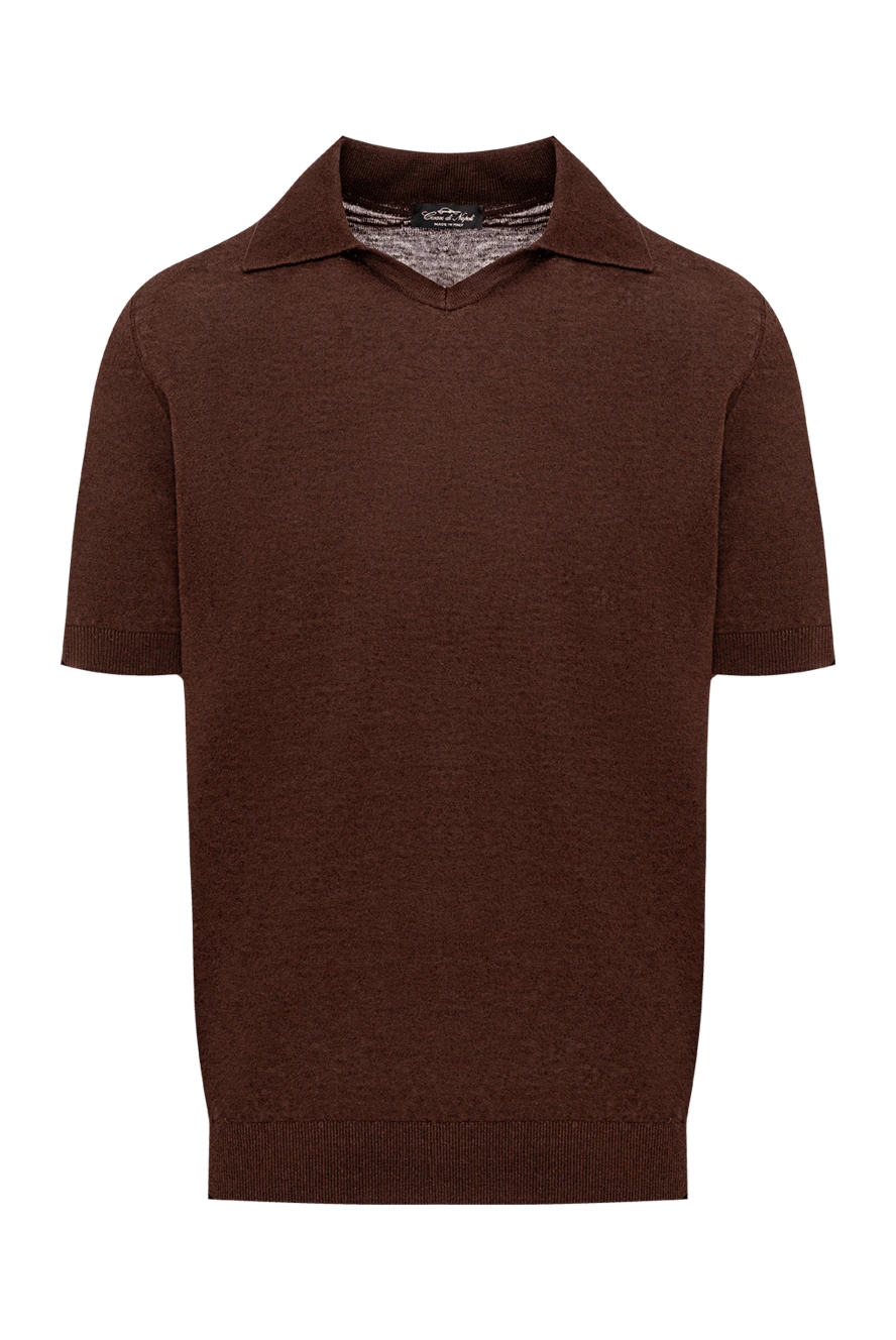 Cesare di Napoli dark brown knitted polo shirt with a v-neck 194671 - photo 1
