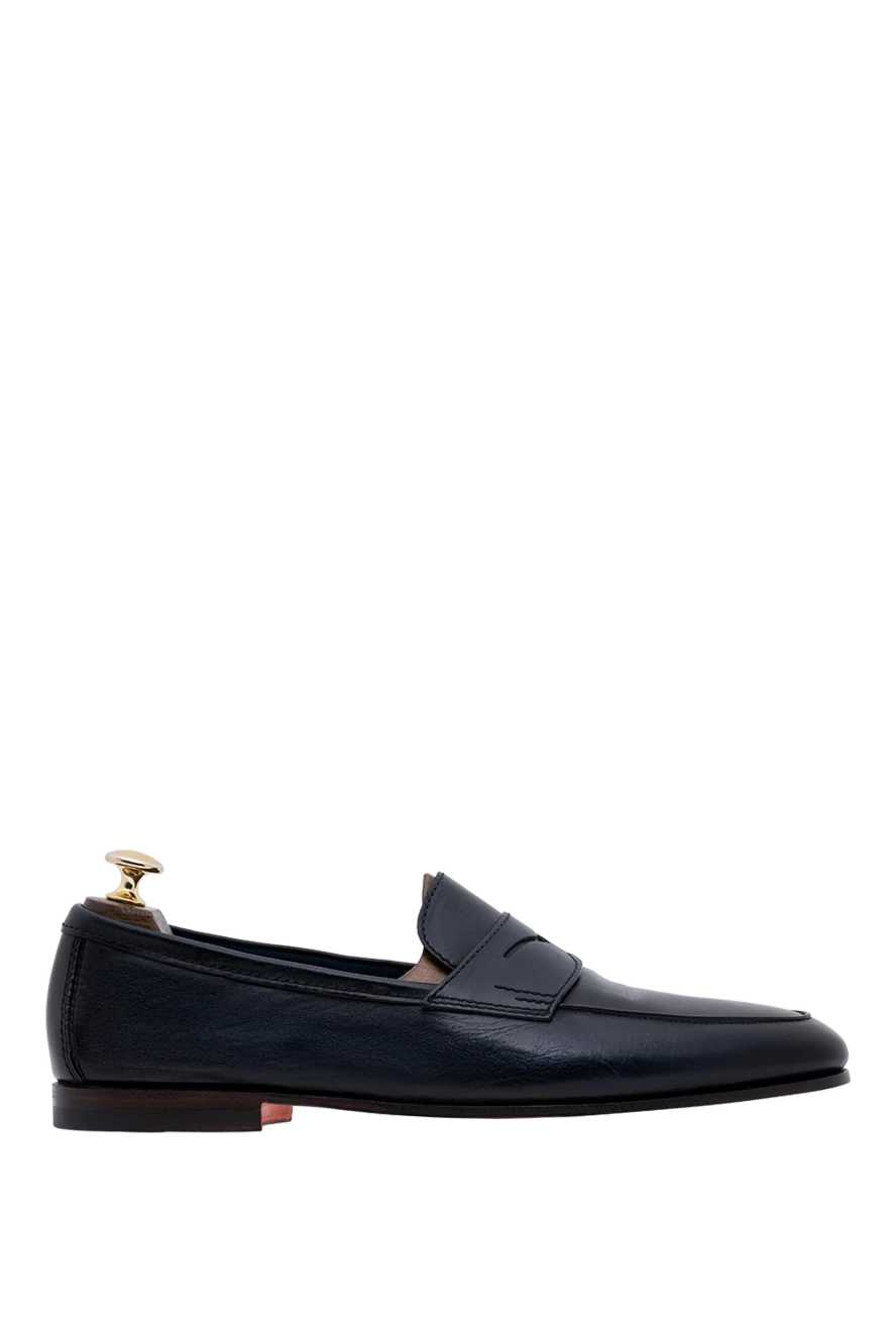 Santoni мужские темно-синие кожаные пенни-лоферы ручной работы 194697 - фото 1
