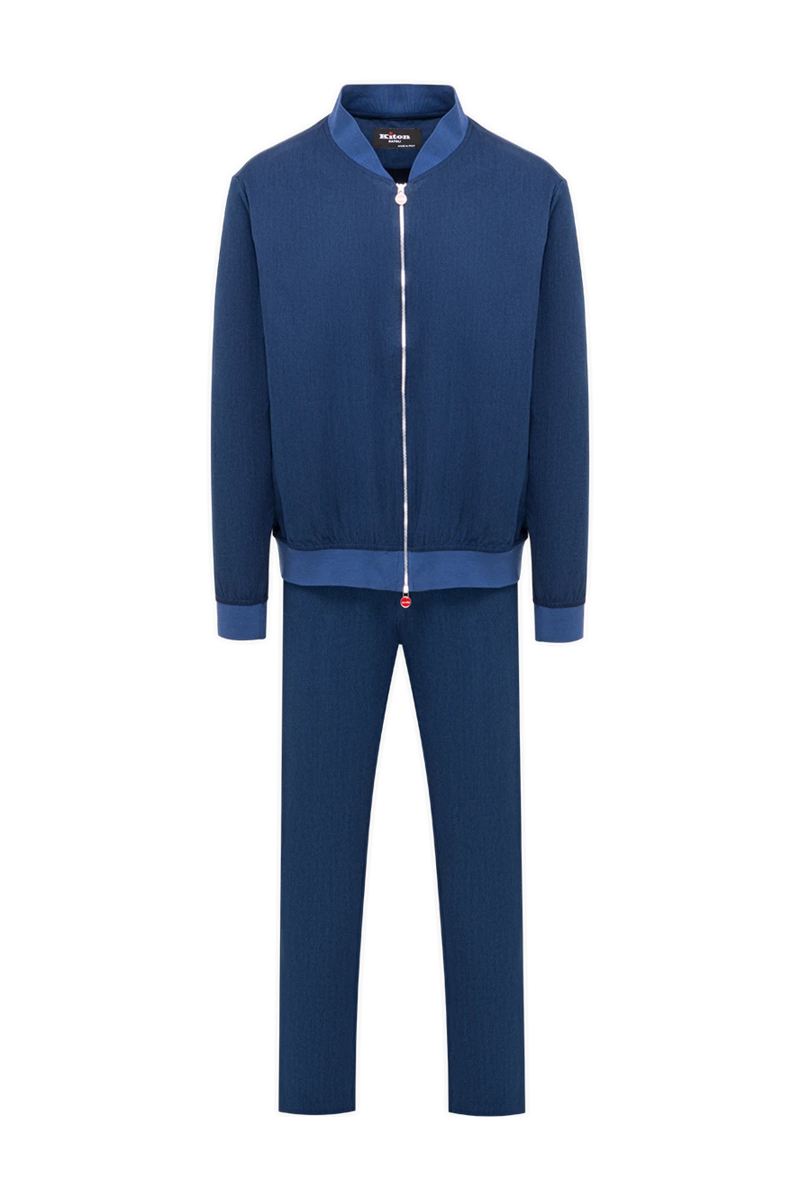 Kiton костюм спортивний синій із бавовняного трикотажу з олімпійкою-бомбером 194728 - фото 1