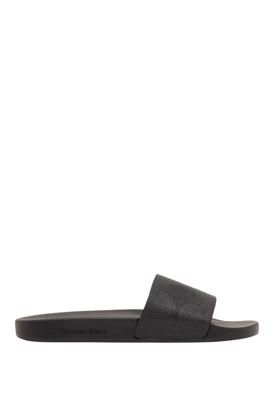 Stefano Ricci чорні шкіряні шльопанці з фактурним тисненням орла 194813 - фото 1