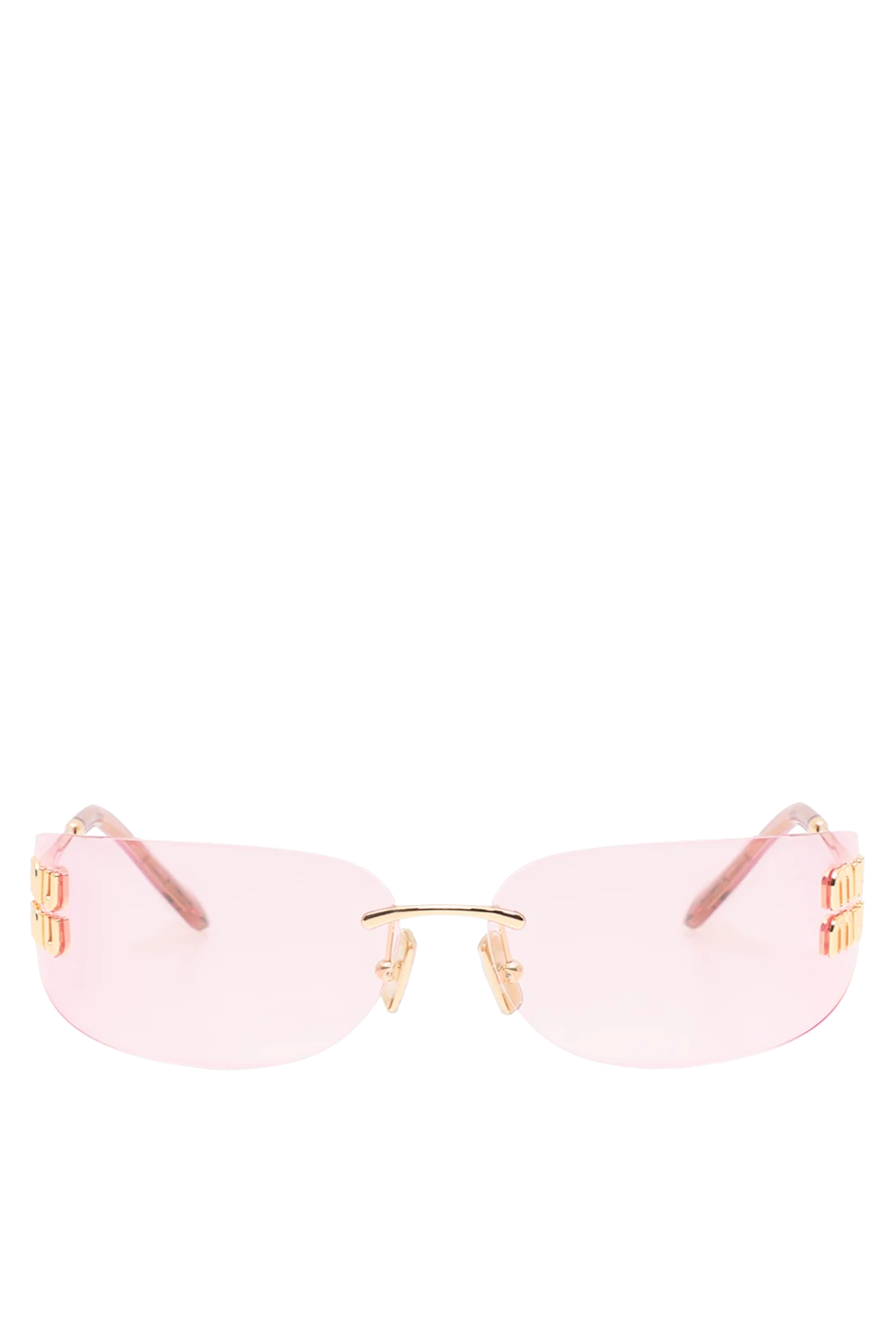 Miu Miu невесомые безоправные очки с розовыми линзами и внушительным золотым логотипом 194828 - фото 1