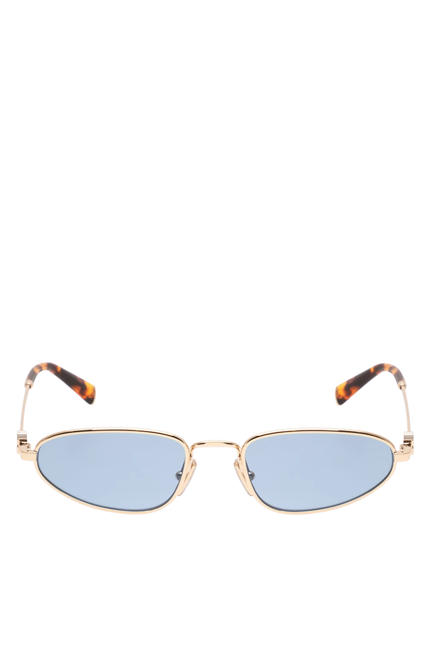 Miu Miu утонченные овальные очки в золотом каркасе с синими линзами 194847 - фото 1
