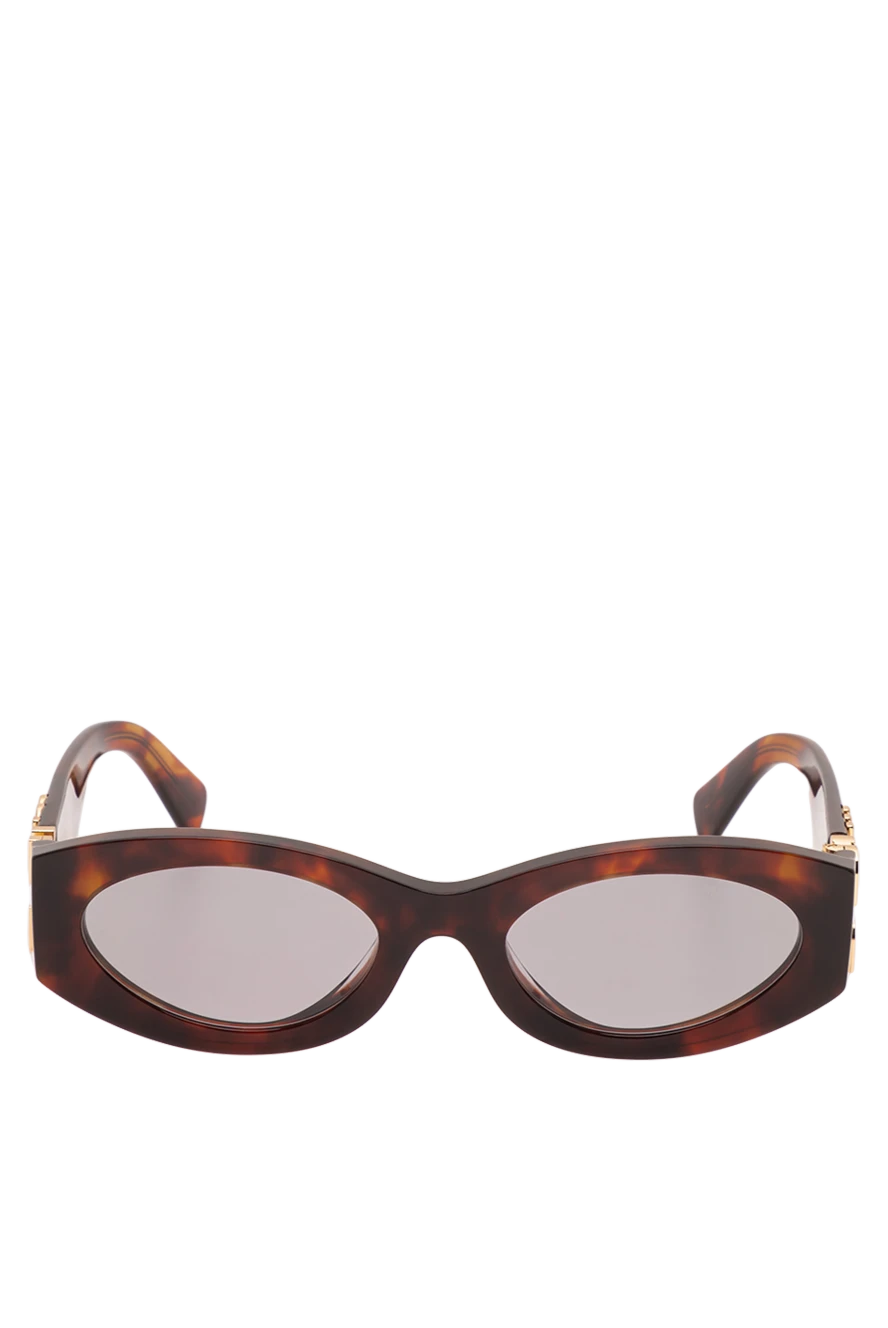 Miu Miu овальные черепаховые очки с массивным золотым логотипом и дымчатыми линзами 194863 - фото 1