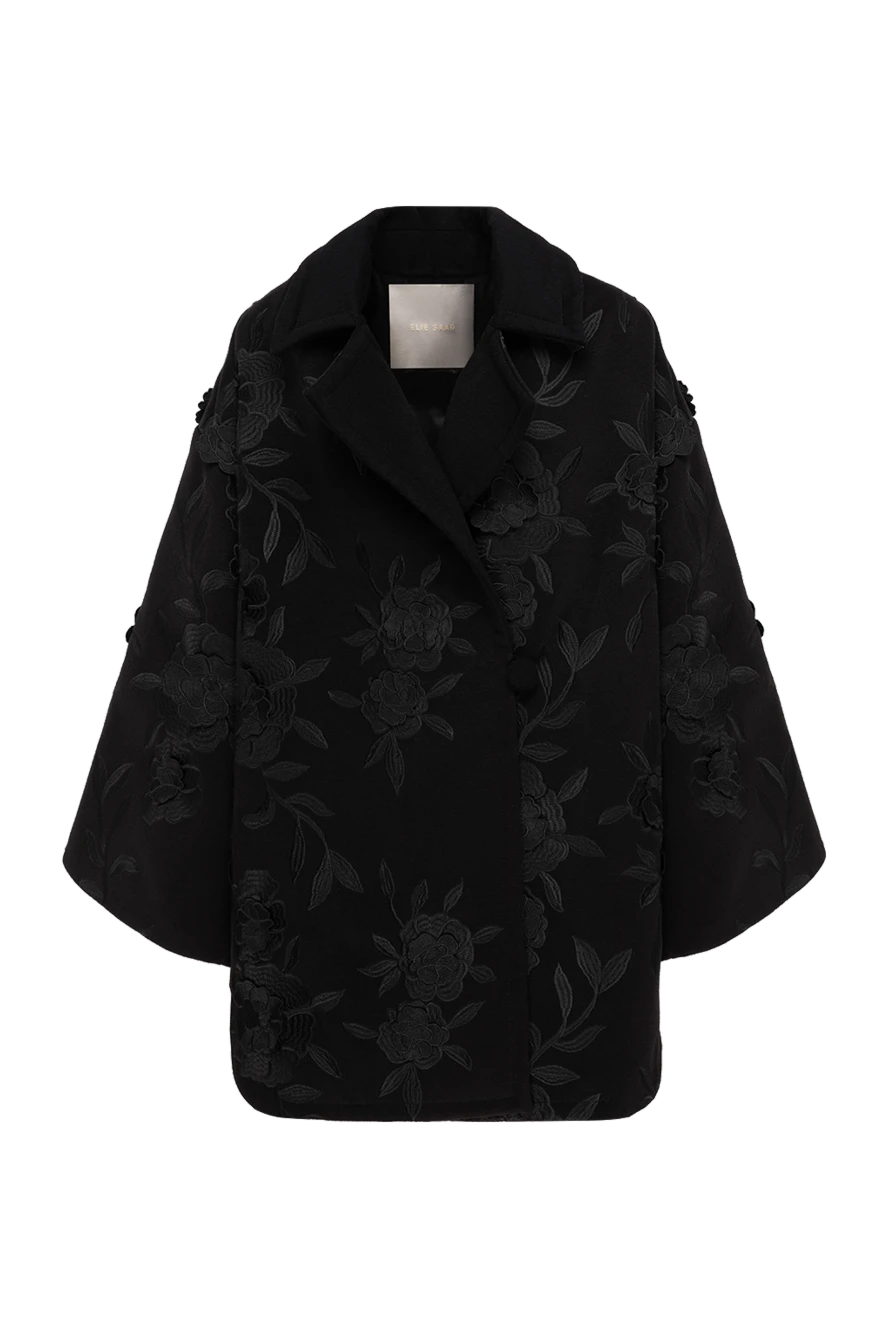 Elie Saab чорне вкорочене шерстяне пальто з об'ємною квітковою вишивкою 195360 - фото 1