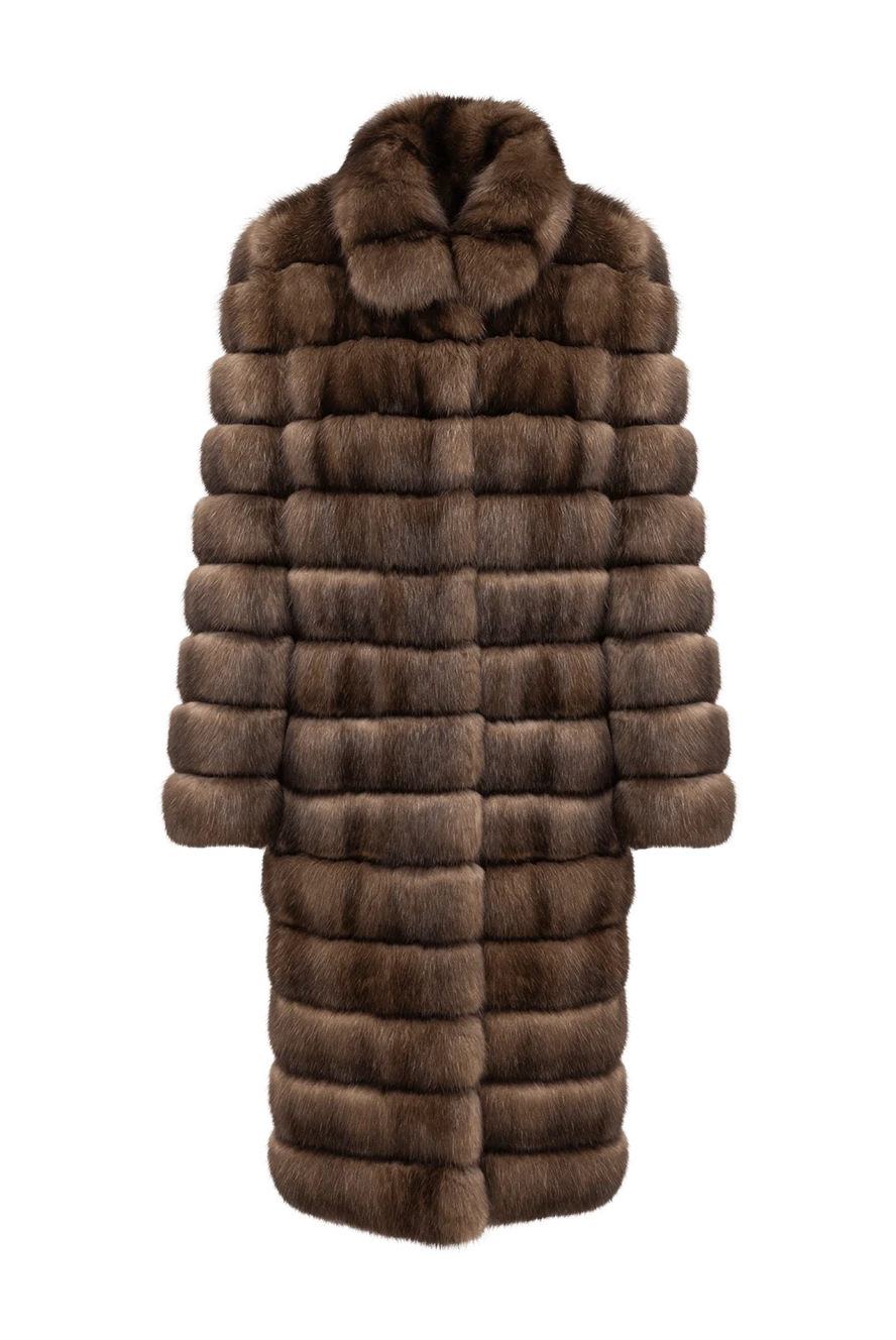 FG Furs длинное соболиное пальто с отложным круглым воротником 195371 - фото 1