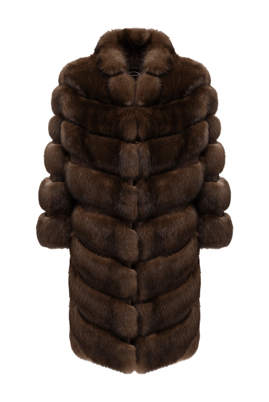 FG Furs длинное соболиное пальто с комбинированной диагонально-поперечной раскладкой 195372 - фото 1
