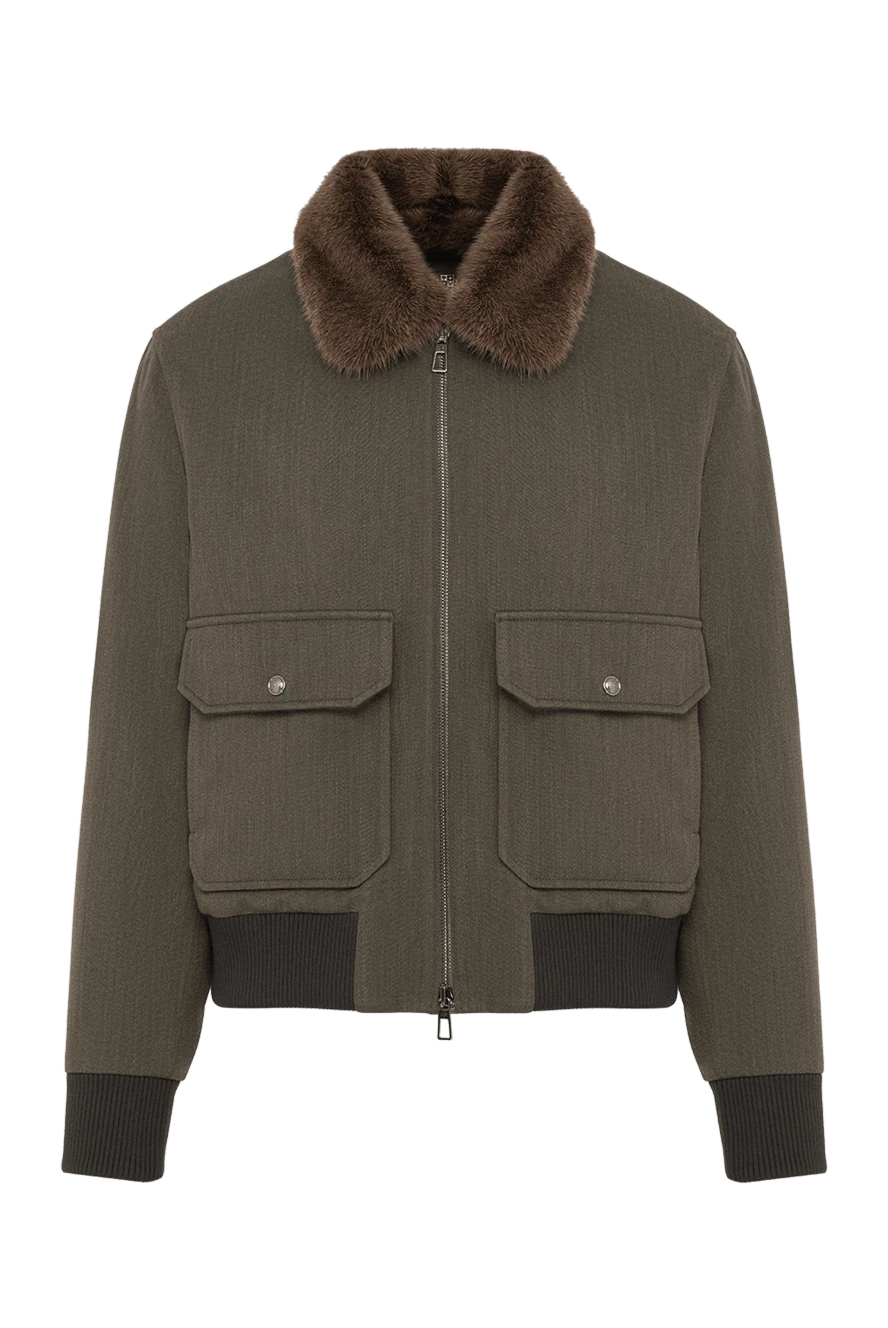 Loro Piana мужской оливковый шерстяной бомбер junin с меховым воротником 195453 - фото 1