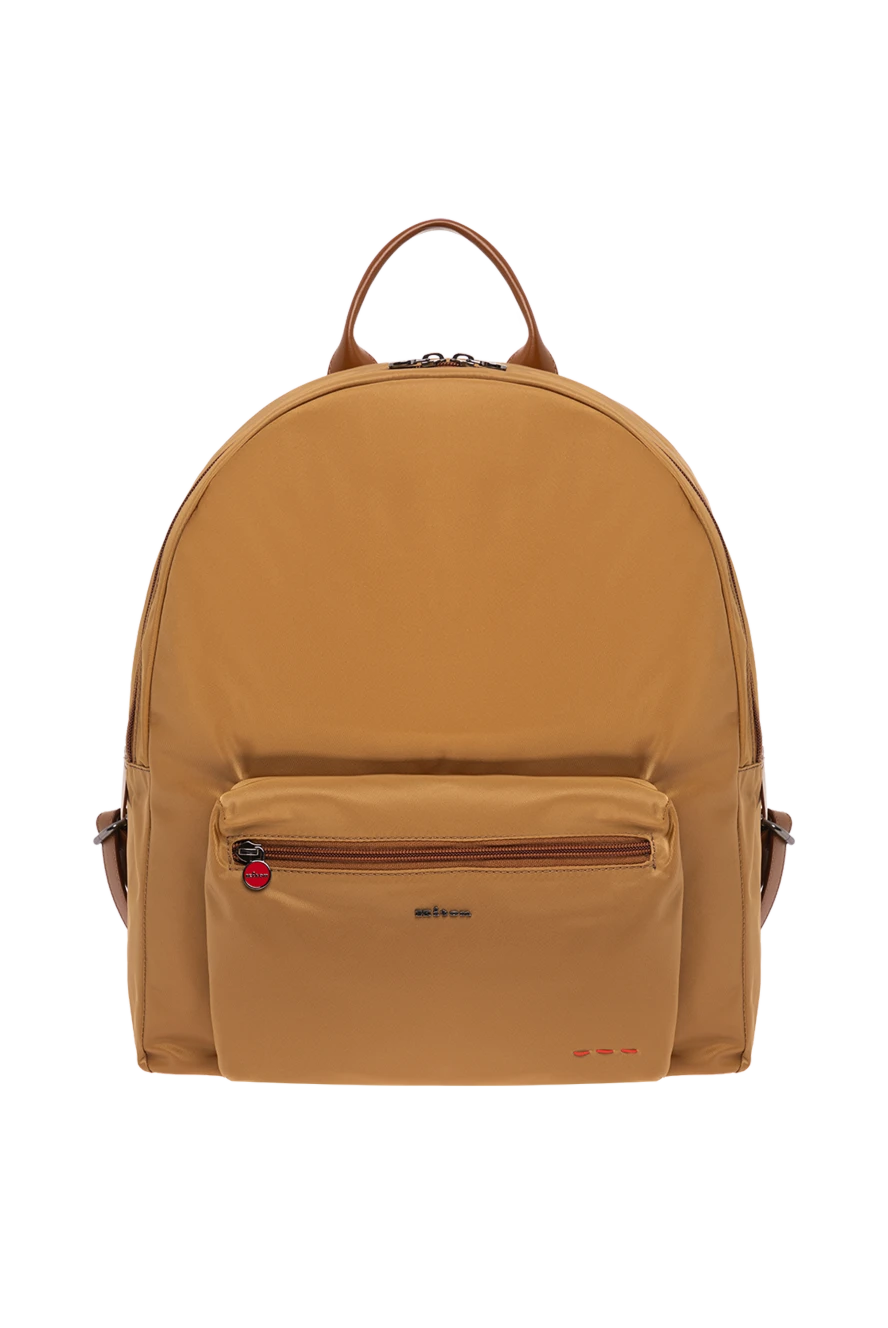 Kiton горчичный текстильный рюкзак с кожаной отделкой и красной вышивкой 195840 - фото 1