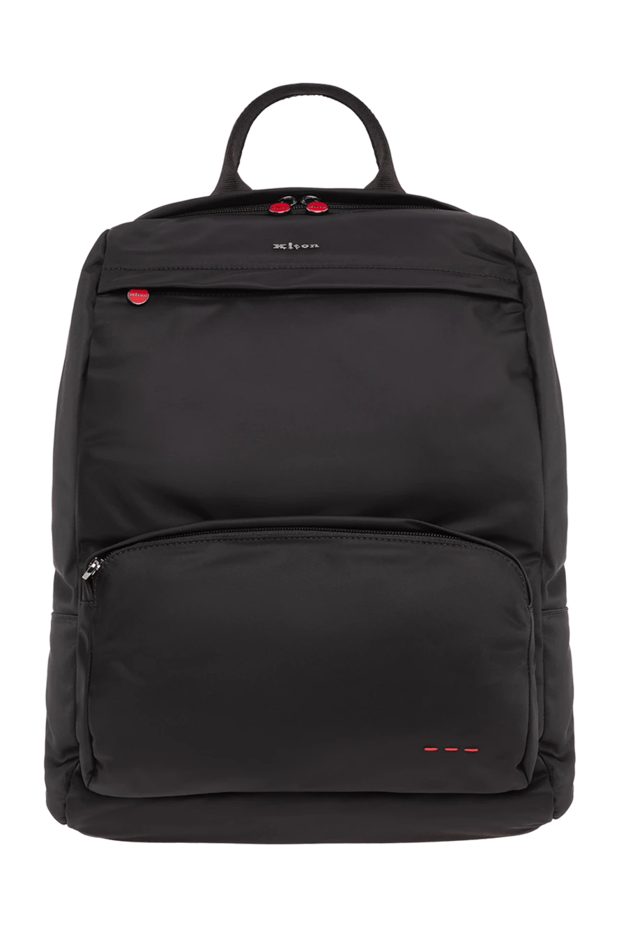 Kiton black textile backpack with a top textile handle and scarlet pullers 195842 - photo 1
