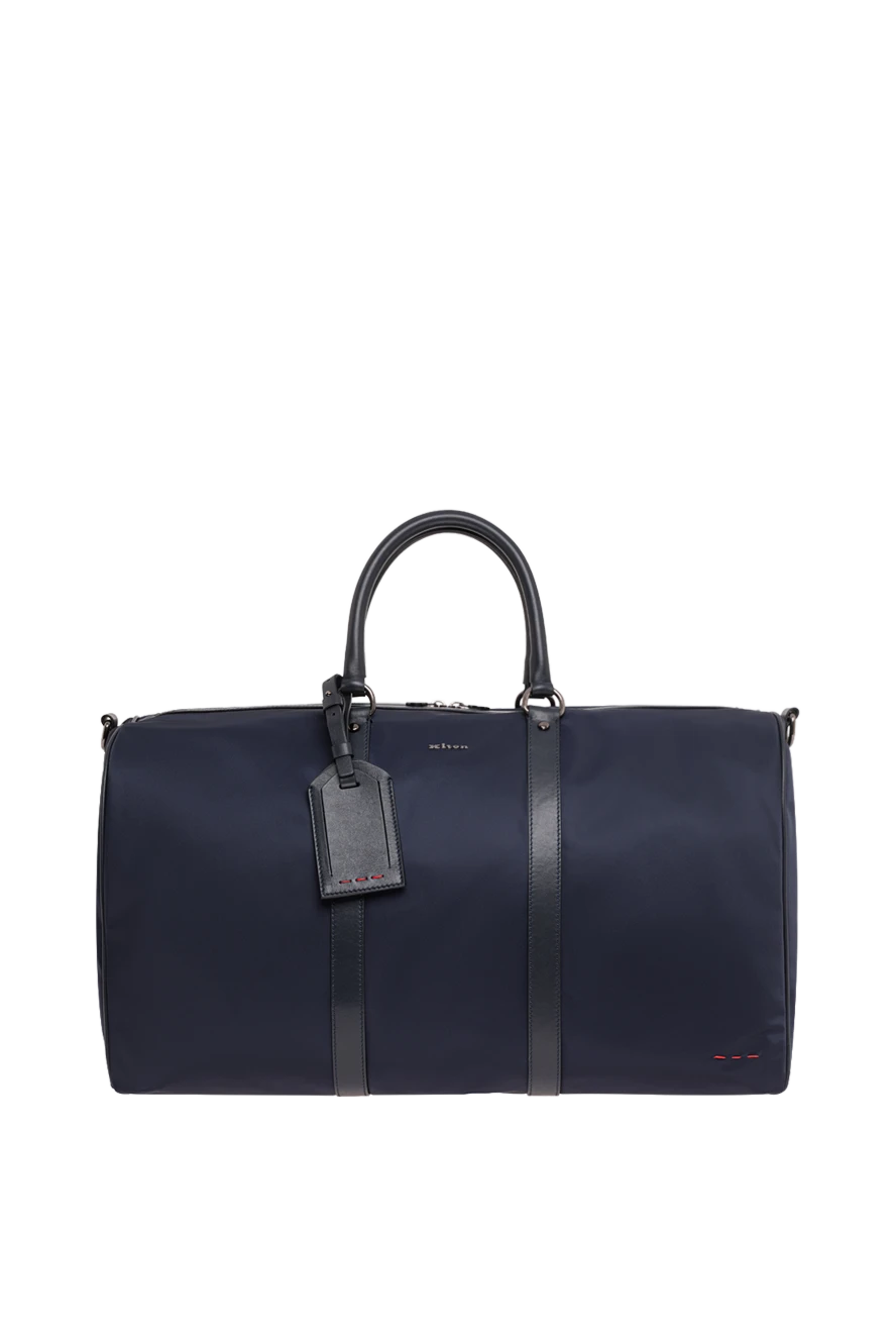Kiton дорожня синя сумка з текстилю зі шкіряною обробкою та червоними стібками 195844 - фото 1