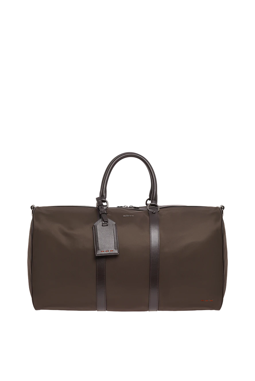 Kiton дорожная коричневая сумка из текстиля с кожаной отделкой и красными стежками 195845 - фото 1