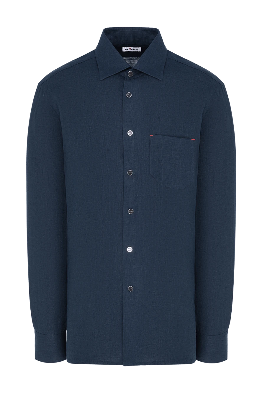Kiton мужская темно-синяя льняная рубашка прямого кроя с брендированными кнопками 195863 - фото 1
