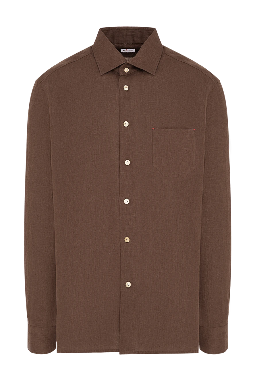Kiton чоловіча коричнева льняна сорочка прямого крою з накладною кишенею 195864 - фото 1