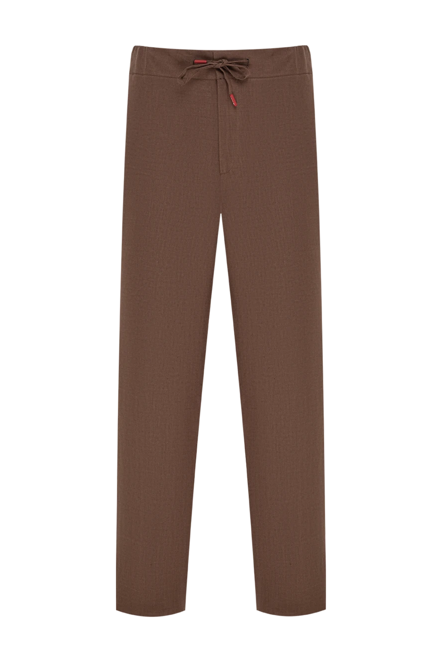 Kiton мужские коричневые льняные брюки прямого кроя на кулиске 195874 - фото 1