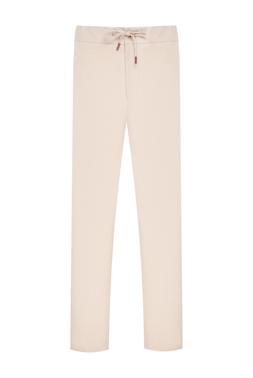 Kiton мужские бежевые льняные брюки прямого кроя на кулиске 195875 - фото 1