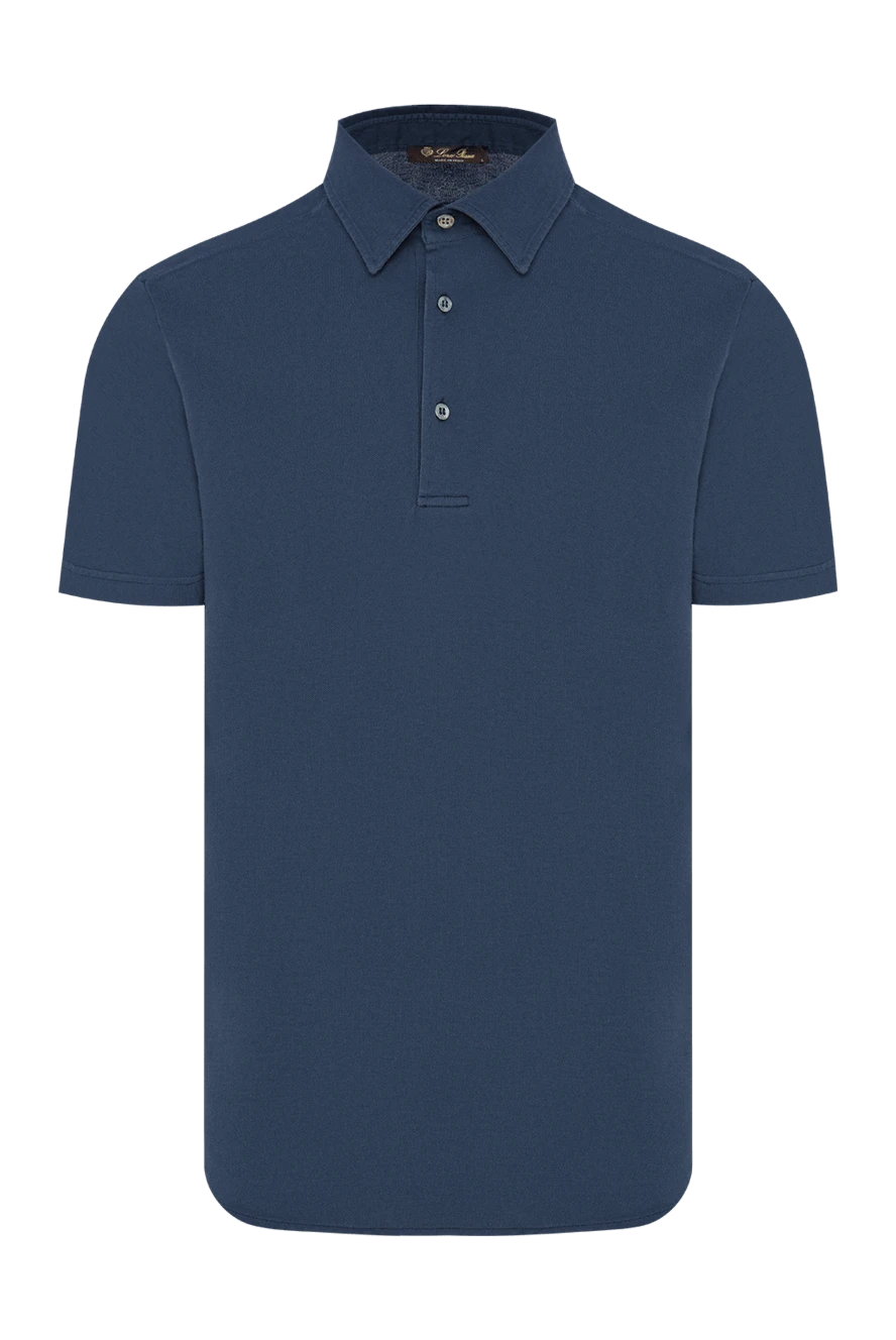 Loro Piana чоловічі трикотажні футболки-поло синього кольору з короткими рукавами 195918 - фото 1