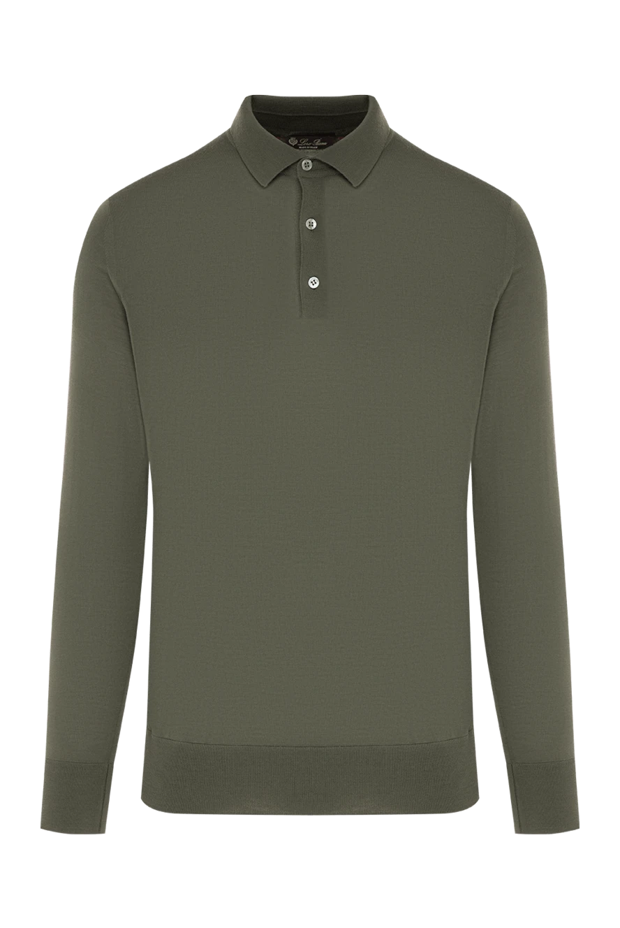 Loro Piana чоловічий трикотажний джемпер-поло оливкового кольору з довгими рукавами 195921 - фото 1