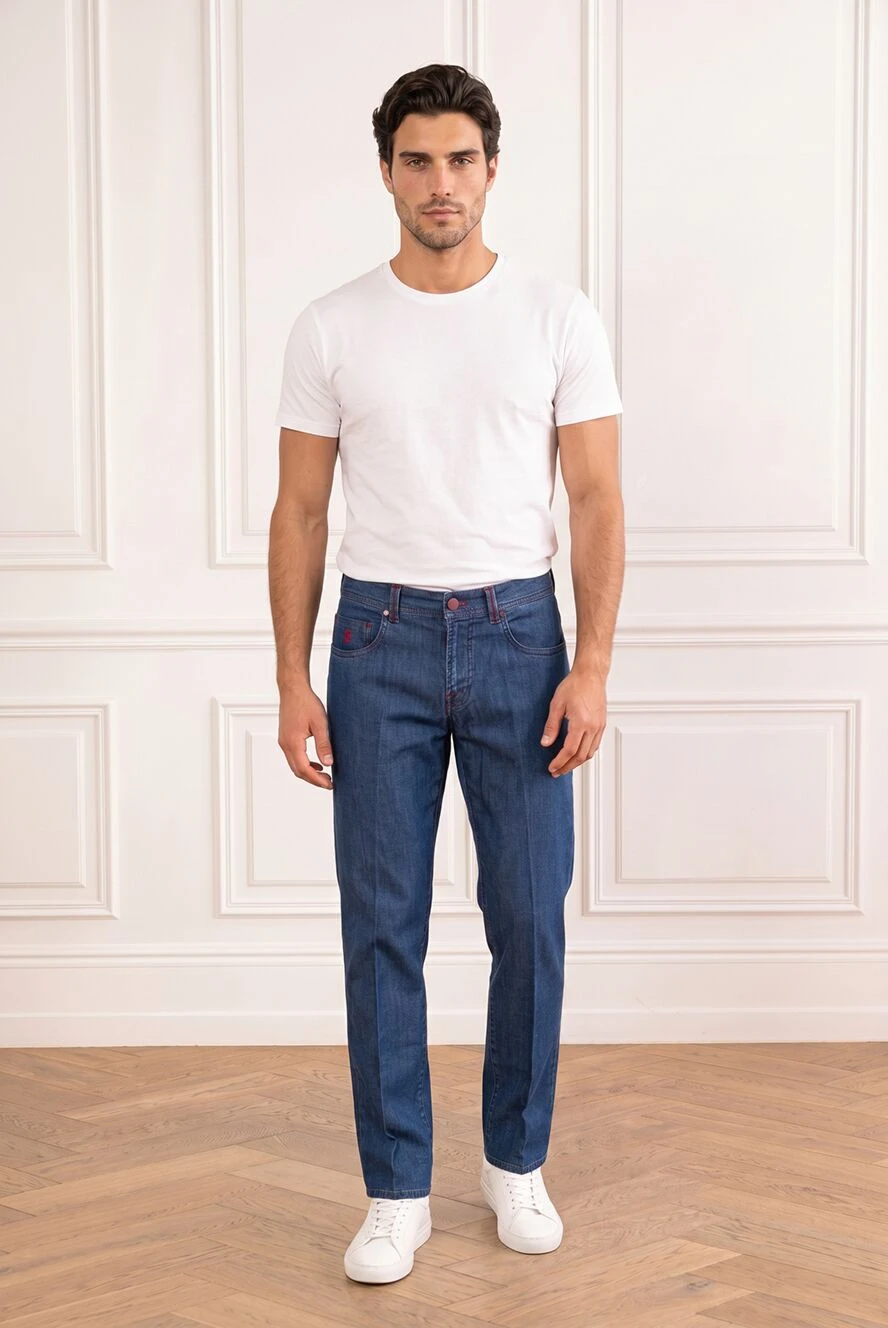 Scissor Scriptor men's blue skinny jeans with burgundy trim 196136 - photo 1