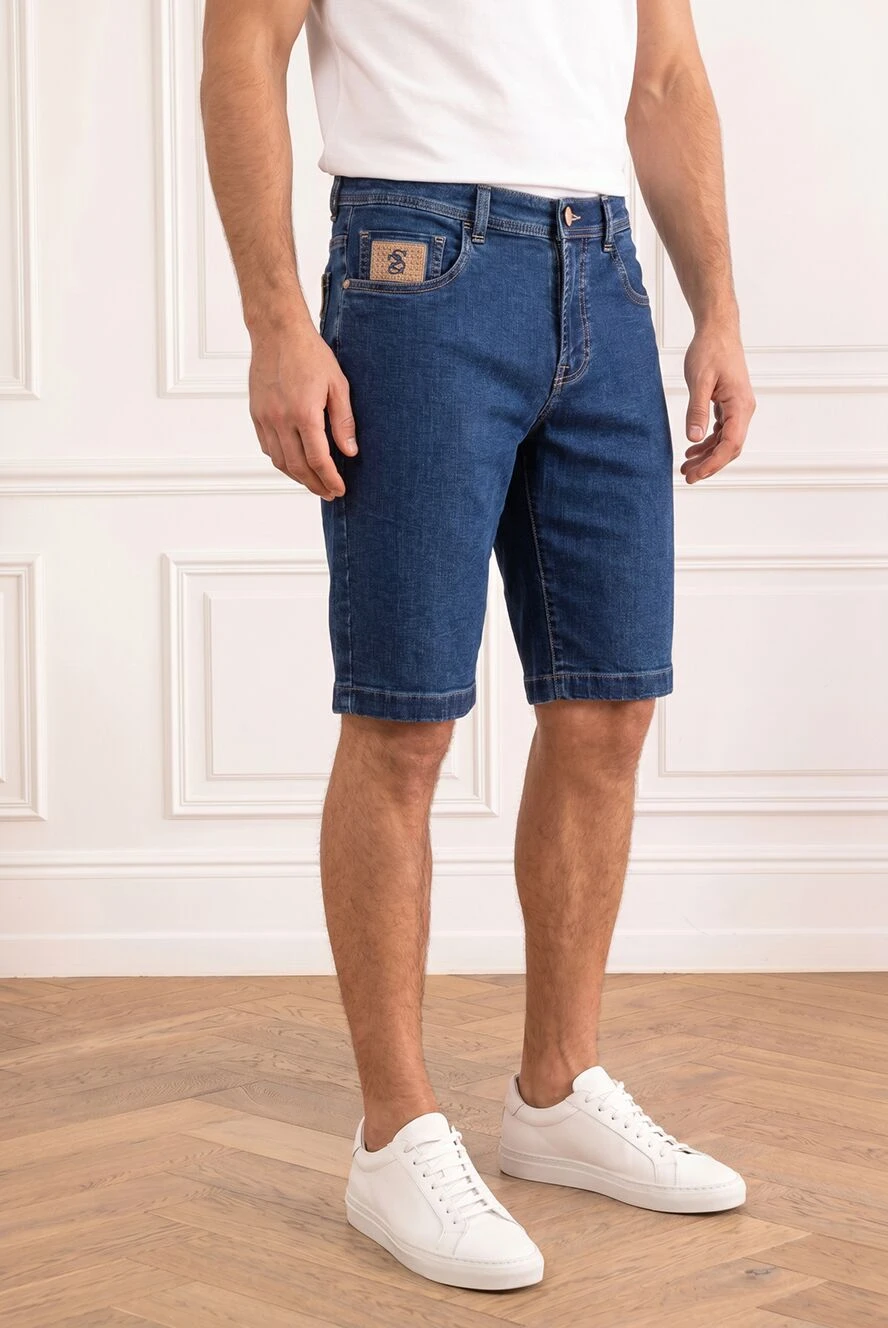 Scissor Scriptor blue denim bermuda shorts with a fabric patch and textured monogram 196168 - photo 1