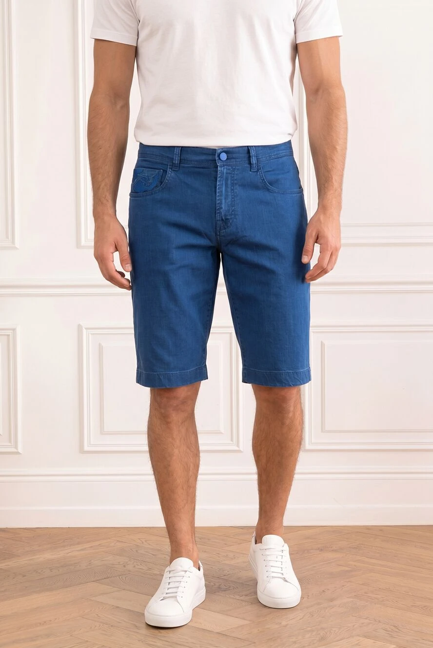 Scissor Scriptor blue denim shorts with camouflage embroidery on the pocket 196217 - photo 1