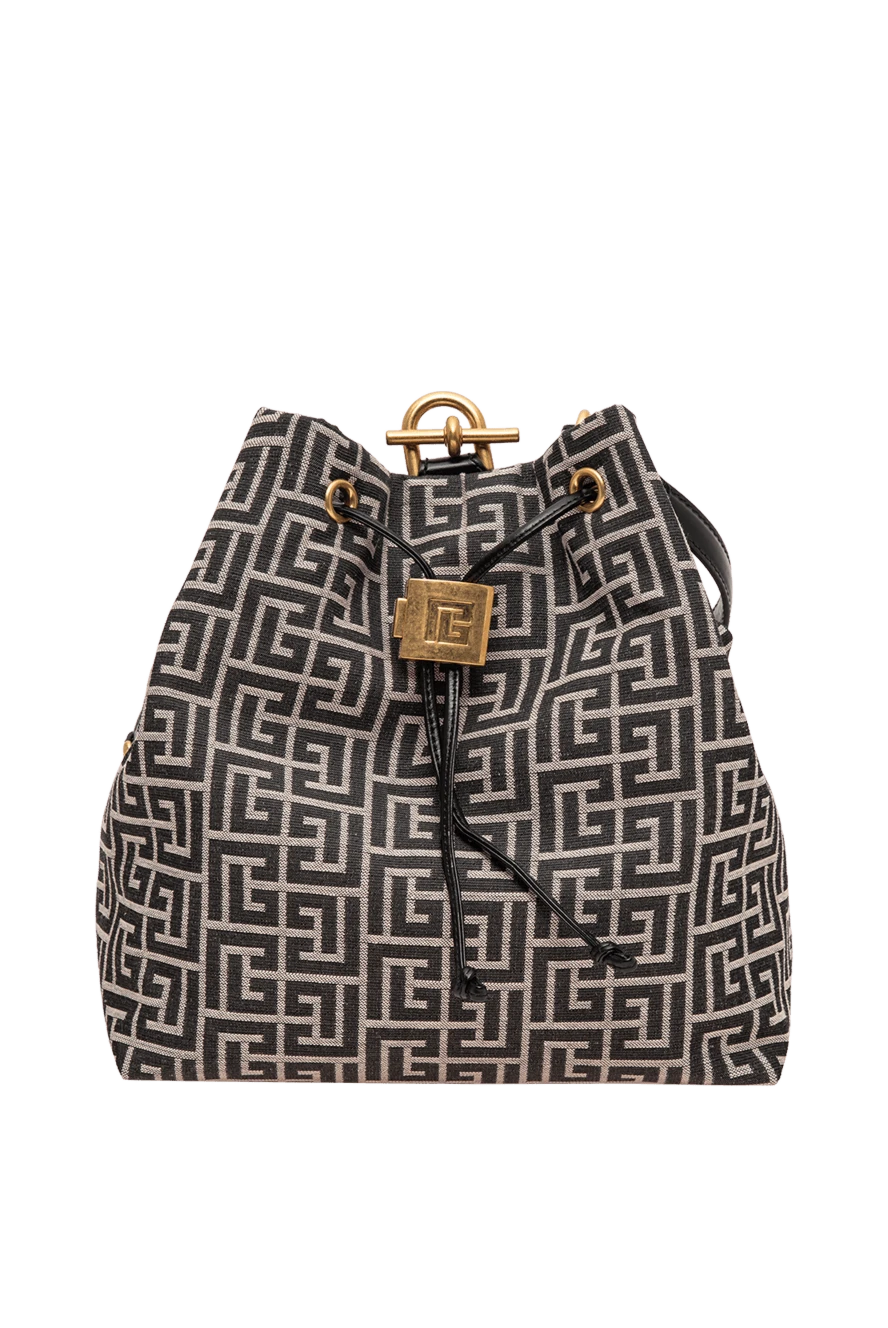 Balmain black pulse monogrammed jacquard bucket backpack 196379 - photo 1